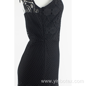 Black 2 layer lace back less dress